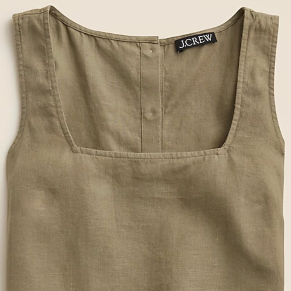 NWOT J.Crew Squareneck Button-Back Linen Top in Dusty Fatigue, Size Large